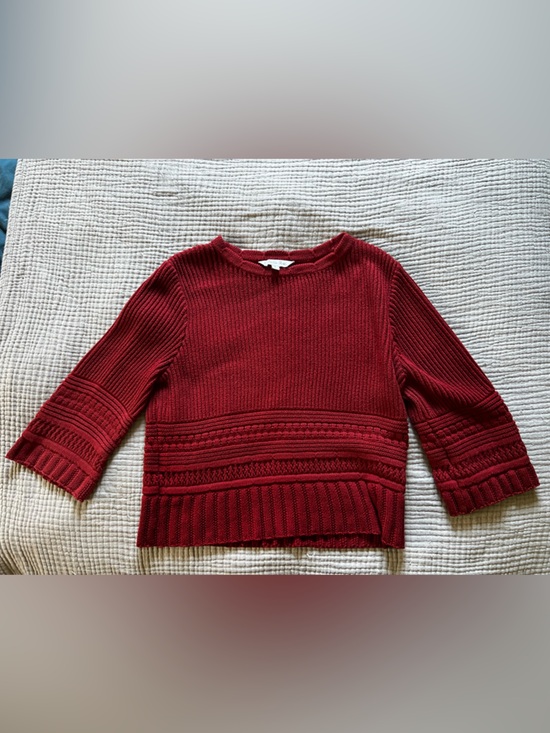 Ophelia Roe Sweaters - Detailed 3/4th Sleeve Knit Sweater in Burgundy